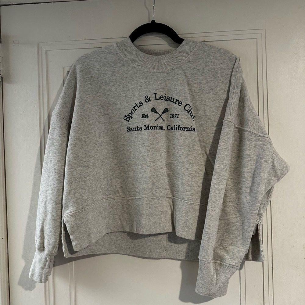 Abercrombie Cropped Oversized Crewneck | Heathered Grey | Size M